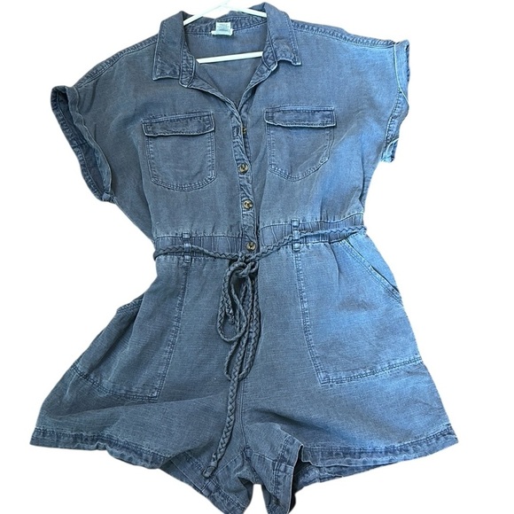 Nicole Miller linen lyocell romper ,XL, braided belt tie, button front,comfy - Picture 5 of 14